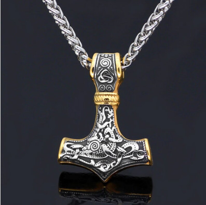Nordic Amulet Viking Jewelry 316L Stainless Steel Thor Hammer Odin/'s Wolves Mjolnir Amulet Viking Necklace