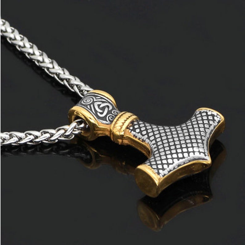 Nordic Amulet Viking Jewelry 316L Stainless Steel Thor Hammer Odin/'s Wolves Mjolnir Amulet Viking Necklace