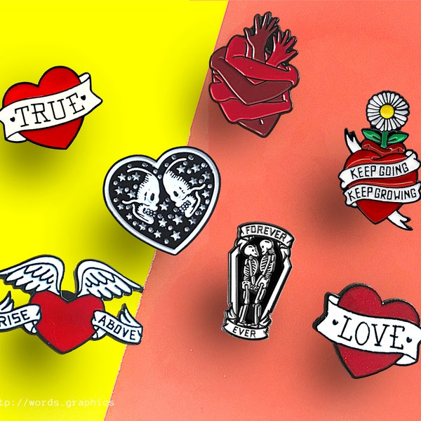 Love Story  •  Forever Ever  • True Love  • Lovers  • Hugging Heart  • Keep Going Keep Growing Enamel Pin