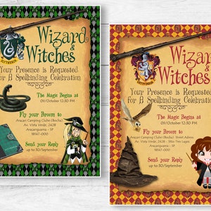 Harry Potter themed birthday party invitation, set of 12, magic, witch,  school of witchcraft, kids birthdays, printed invitations