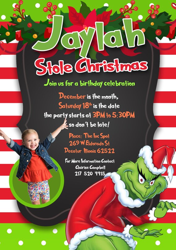 Grinch Christmas Party Birthday Invitation and Thank You Card - Etsy