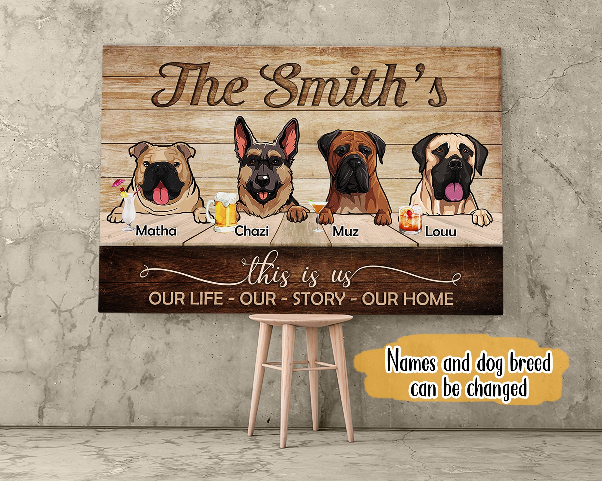 Personalized Gift For Dog Lover Custom Family Name Bar Sign Etsy