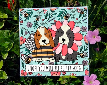 Spaniel Get Well Soon Card | Springer Spaniel | Cocker Spaniel Get Well Soon Gift | Cavalier King Charles Dog Illustration Handmade Gift