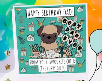 Pug Puppy Dog Lover Dog Dad Birthday Card, Birthday Card for Dog Daddy from the Dog, Personalised Gift , Funny Dog Card