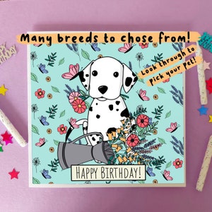 Dog lover Dog Mum Dog Dad Happy Birthday Celebration Funny Pet Birthday Card, Unique Handmade Greetings card, frenchie, Dalmatian, yorkie