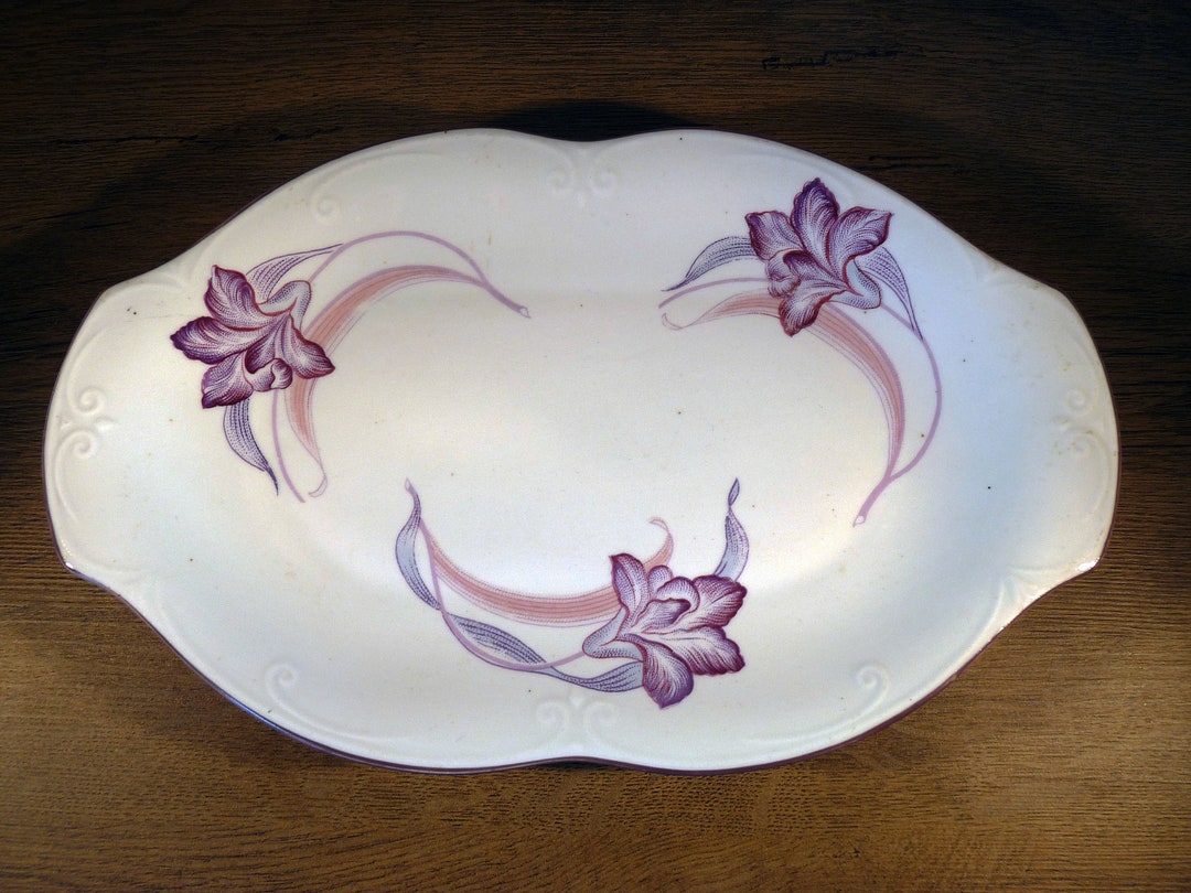 Chodziez Porcelain China Dish Serving Plate With Handles Iris Etsy