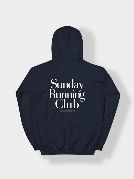 Vintage Inspired Navy Cotton Hoodie Sunday Running Club Print for