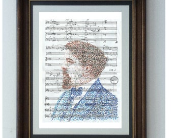Claude Debussy, great French composer of modern and dramatic music, La Mer, Clair de Lune, etc... portrait in score