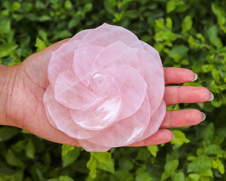 Rose Quartz Carving Flower rose Quartz Rose Flower Carving Etsy