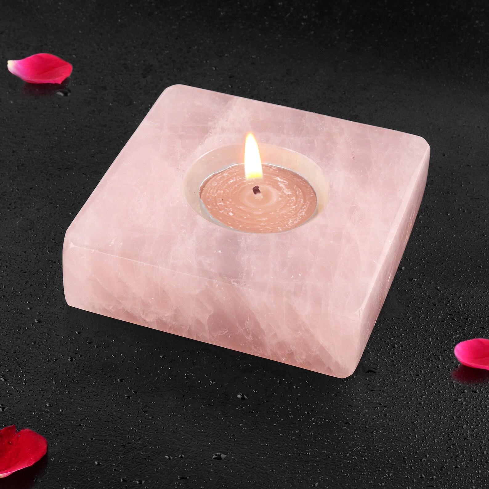 Natural Rose Quartz tea light holder Home Decor Housewarming Etsy