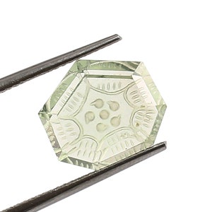 Green Amethyst,Fantasy Cut Stone,Carved Green Amethyst,Carved Cabochon,Carved Gemstone,Jewelry Making,Pendant Stone, 11.3x12.5x5.2MM, 6 Cts