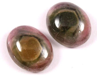 Par de cabochões de turmalina natural: pedra preciosa para joalheria (11 x 9 x 4 mm, 7,5 quilates)