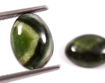 Bi-Color Green Tourmaline Cabochon Pair, Natural Gemstone (11x8x4MM, 6.5 Cts)
