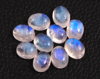 Cabujones de piedra lunar arcoíris: lote de piedras preciosas ovaladas naturales (9 x 7 x 5 mm, 25 quilates)