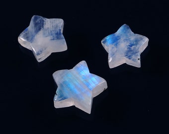 Rainbow Moonstone Carved Star Cabochons: Natural Gemstone Lot (3 Pcs)