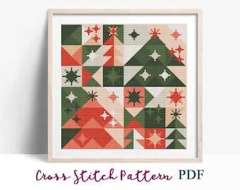 Cross Stitch Pattern Merry Christmas, Abstract x-stitch Pattern, Modern Cross Stitch Chart, Geometric Art Pattern, Instant Download PDF