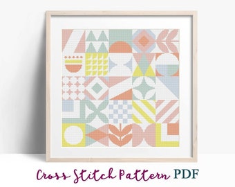 Padrão de ponto cruz com design geométrico abstrato, padrão moderno de ponto x, gráfico de ponto cruz, padrão de ornamento da natureza, download instantâneo em PDF