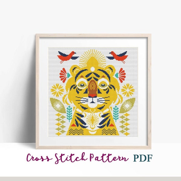 Cross Stitch Pattern New Year of the Tiger PDF, Chinese Tiger Counted Cross Stitch, Holiday decor, cross stitch chart, Instant download PDF