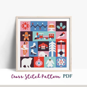 Christmas Cross Stitch Pattern, Modern sampler cross stitch chart, Winter Counted Cross Stitch Chart, Geometric Pattern,Instant Download PDF