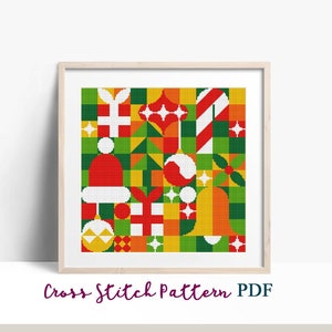 Christmas Cross Stitch Pattern, Modern sampler cross stitch chart, Pillow Counted Cross Stitch Chart, Abstract Pattern,Instant Download PDF