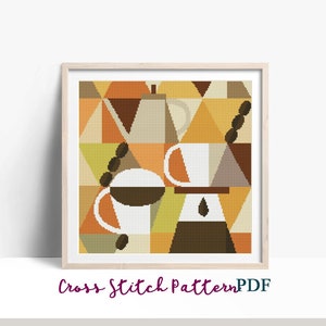Coffee Cross Stitch Pattern, Abstract, Modern x-stitch Pattern, Art Deco Cross Stitch Chart, Geometric Ornament Pattern,Instant Download PDF