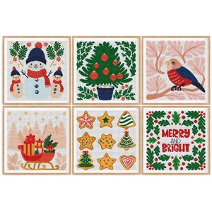 Set of 6 Modern Christmas Cross stitch patterns, Xmas Tree Abstract winter xstitch, Holiday counted cross stitch chart. Instant download PDF