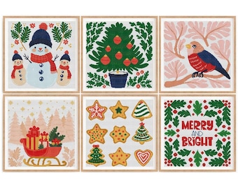 Set of 6 Modern Christmas Cross Stitch Patterns: Abstract Holiday Designs (Instant download PDF)