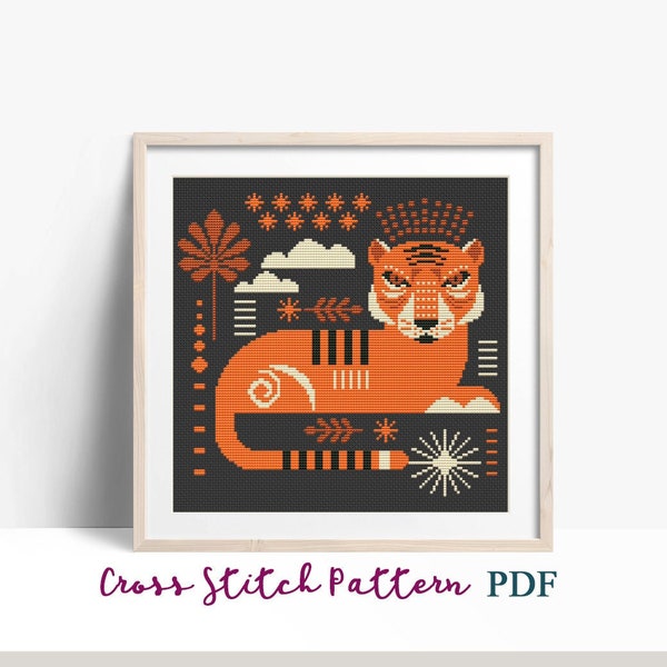 Cross Stitch Pattern New Year of the Tiger PDF, Chinese Tiger Counted Cross Stitch, Holiday decor, cross stitch chart, Instant download PDF