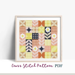 Abstract kruissteekpatroon, modern x-stitchpatroon, staande kruissteekkaart, bloemen geometrisch ornamentpatroon, pdf-bestand direct downloaden