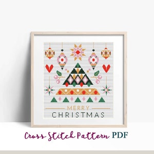 Merry Christmas Cross Stitch Pattern, Modern x-stitch Pattern, Scandinavian Cross Stitch Chart, Easy Geometric Pattern,Instant Download PDF