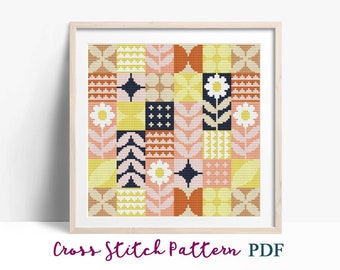 Abstract Cross Stitch Pattern, Modern x-stitch Pattern, Portrait Cross Stitch Chart, Floral Geometric Ornament Pattern,Instant Download PDF