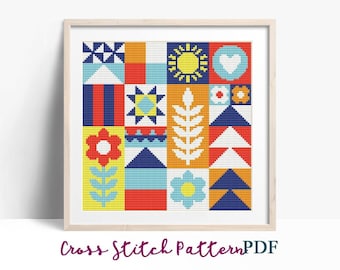 Abstract Cross Stitch Pattern, Modern x-stitch Pattern, Portrait Cross Stitch Chart, Bauhaus Geometric Ornament Pattern,Instant Download PDF