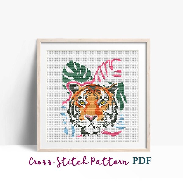 Cross Stitch Pattern New Year of the Tiger PDF, Chinese Tiger Counted Cross Stitch, Holiday decor, cross stitch chart, Instant download PDF