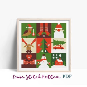 Christmas Cross Stitch Pattern, Modern sampler cross stitch chart, Winter Counted Cross Stitch Chart, Geometric Pattern,Instant Download PDF