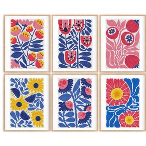 Set van 6 moderne bloemen kruissteekpatronen, abstracte natuur kruissteek, plant, eenvoudig te tellen kruissteekkaart. Pdf direct downloaden