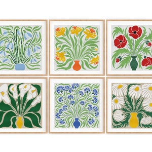 Set van 6 moderne bloemen kruissteekpatronen, abstracte natuur kruissteek, plant, eenvoudig te tellen kruissteekkaart. Pdf direct downloaden