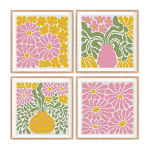 Set of 4 Modern Boho Cross stitch patterns, Abstract nature cross stitch, Plant, Sun, Small counted cross stitch chart. Instant download PDF