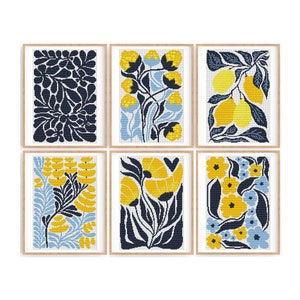 Set mit 6 modernen Blumen Kreuzstichmuster, Abstrakte Natur Kreuzstich, Pflanze, Einfache Kreuzstichvorlage. Sofortiger Download PDF