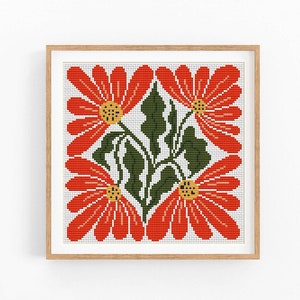 Motif de point de croix Art abstrait floral, motif moderne au point de x, grille de fleurs au point de croix, motif ornement nature, téléchargement immédiat PDF