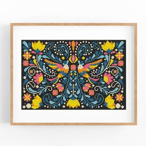 Scandinavian cross stitch pattern Nordic cross stitch Folk embroidery ornament Flower birds Modern cross stitch Wall home decor Instant PDF