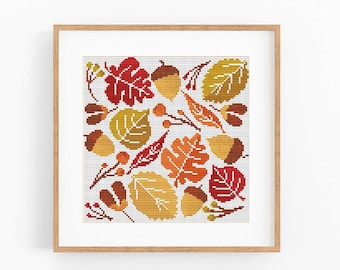 Fall cross stitch pattern, Halloween, Fall cross stitch PDF, Thanksgiving, Autumn Season Hand Embroidery. Modern counted cross stitch chart.