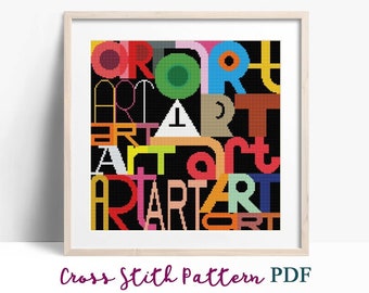 Padrão de ponto cruz abstrato de arte, padrão de ponto x moderno, gráfico de ponto cruz de design de texto, padrão de ornamento geométrico, download instantâneo de PDF