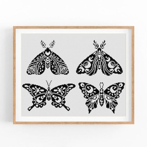 Vlinder kruissteekpatroon Modern insect Abstract, zwart x-steekpatroon, kruissteekkaart, Love Nature-patroon, instant download pdf