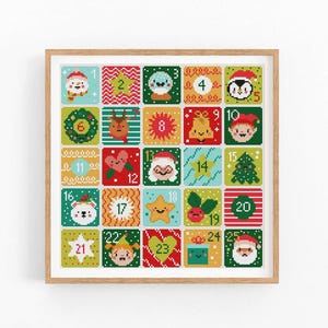 Weihnachten Kreuzstich Stickmuster PDF, Adventskalender, Weihnachten Stickmuster, bestickter Adventskalender, Weihnachtsstickerei, bestickter Adventskalender, Weihnachten Sofort Download