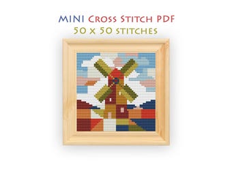 Abstract Windmill Cross Stitch Pattern, Beginner Friendly Design, Mini Farm Embroidery Chart, Instant Download PDF