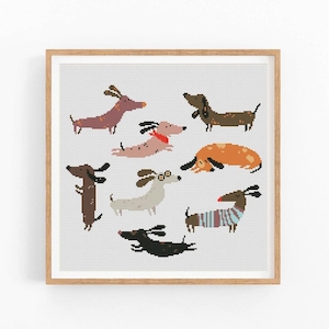 Dachshund Dog Cross Stitch Pattern, Sausage Dog, Cute Puppy Dog Pet Lover Modern x-stitch Pattern, XStitch Chart, Instant Download PDF