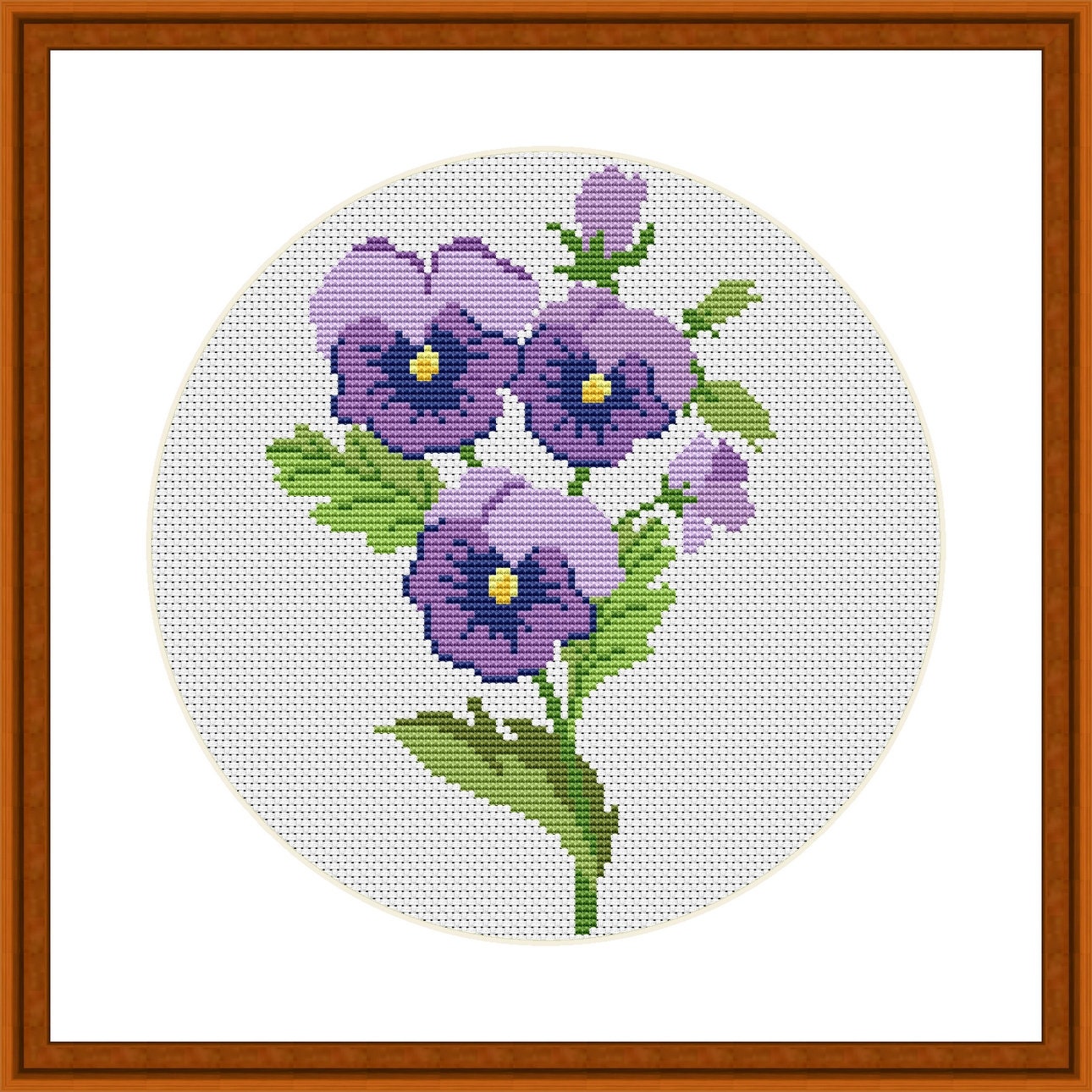ハンドメイド　クロスステッチ完成品　パンジー　花　刺繍　インテリア 刺繍キット クロスステッチ 花 立体 パンジー フランス刺しゅう