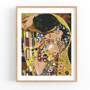 The Kiss Klimt Cross Stitch Pattern, Fine Art Crossstitch PDF, Famous Painting Embroidery Design, Artwork xstitch, Instant download PDF