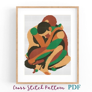 Cross Stitch Pattern, Abstract Art, Love Couple, Valentine&#39;s Day gift, Modern x-stitch pattern, Cross Stitch Chart, Instant Download PDF