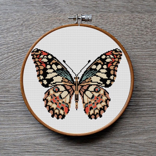 Butterfly cross stitch pattern, Woodland insect nature cross stitch, Hoop Embroidery. Modern counted cross stitch chart.Instant download PDF